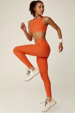 Beyond Yoga PowerBeyond Sports Bra & High Waisted Midi Legging SET Sunset Orange